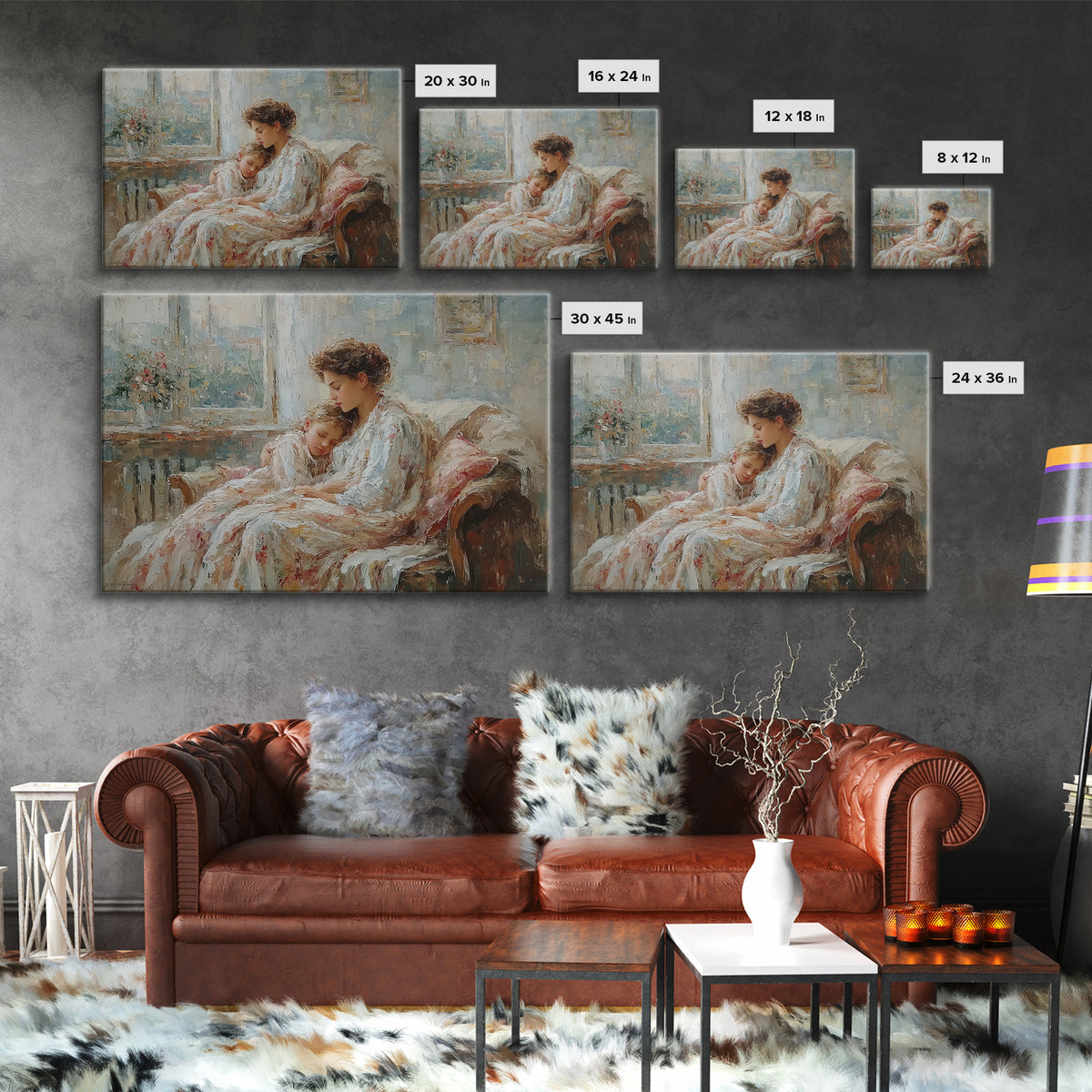 Mother And Child Resting By Window Wall Art, Impressionist Family Portrait, Cozy Bedroom Decor, Gift For Mom, Nursery Art