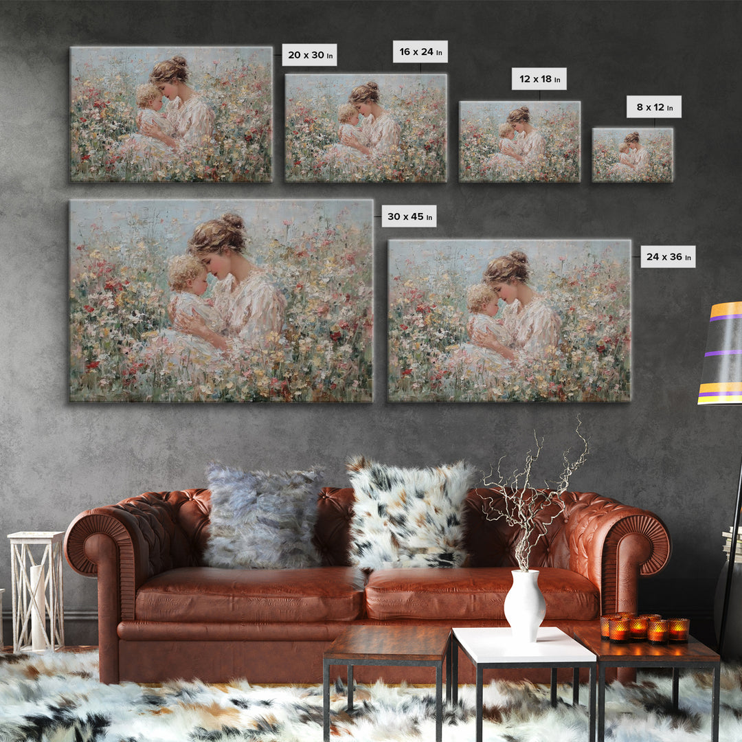 Impressionist Mother And Child In Blooming Garden Wall Art, Floral Nursery Decor, Fine Art Print, Gift For Mom, Home Decor