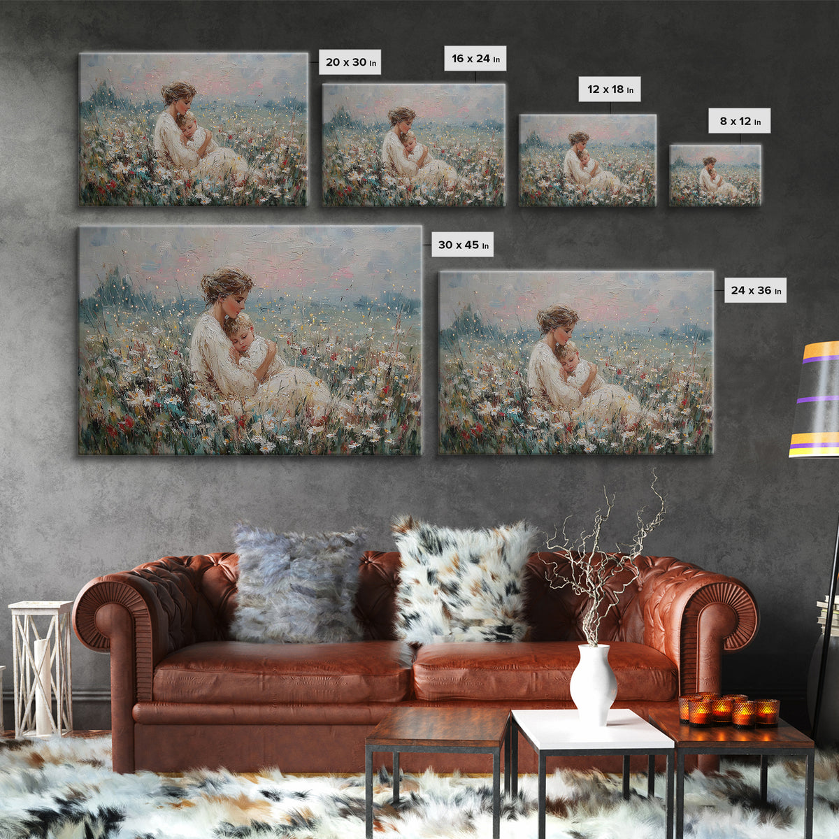 Impressionist Mother And Baby Wildflower Framed Canvas Print, Floral Wall Art, Fine Art Print, Mothers Day Gift, Home Decor
