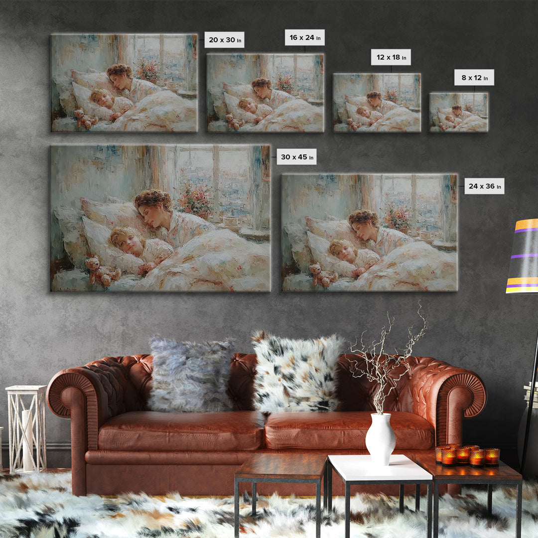 Cozy Mother And Child Bedtime Wall Art, Sweet Dreams Print, Guest Bedroom Decor, Nursery Wall Art, Gift For Mom, Housewarming Gift