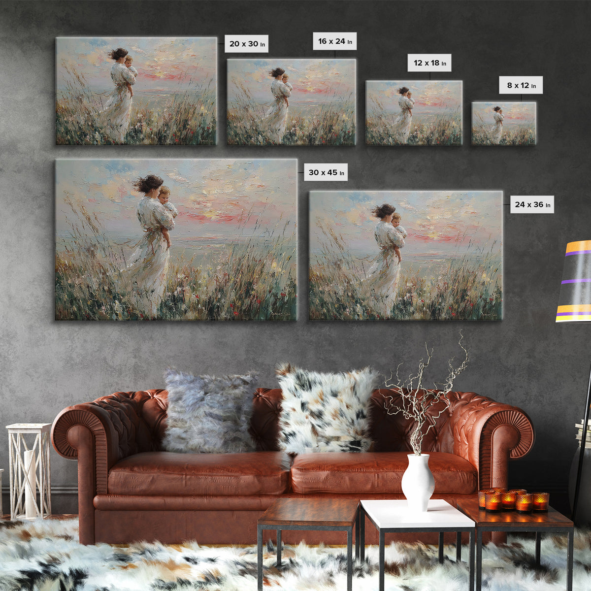 Mother And Child By Wildflower Coast Canvas Print, Impressionist Beach Wall Art, Mothers Day Gift, Nursery Decor, Living Room Decor