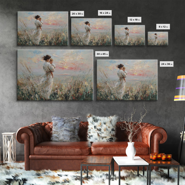 Mother And Child By Wildflower Coast Canvas Print, Impressionist Beach Wall Art, Mothers Day Gift, Nursery Decor, Living Room Decor