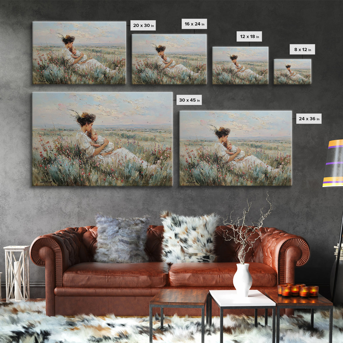 Mother Cradling Baby In Wildflower Meadow Wall Art, Impressionist Oil Painting Print, Nursery Wall Decor, Gift For Mom, Mothers Day Gift