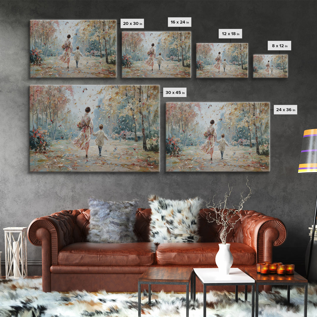 Mother And Child Autumn Park Walk Wall Art, Impressionist Painting Print, Feminine Living Room Decor, Housewarming Gift For Her