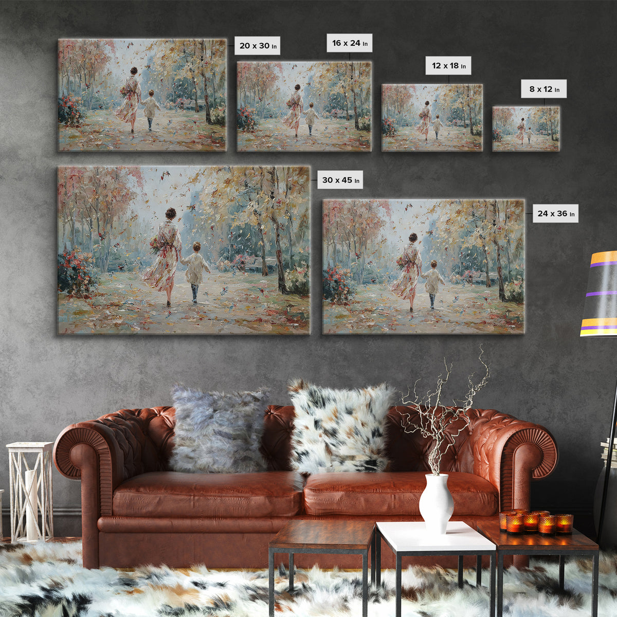Mother And Child Autumn Park Walk Wall Art, Impressionist Painting Print, Feminine Living Room Decor, Housewarming Gift For Her