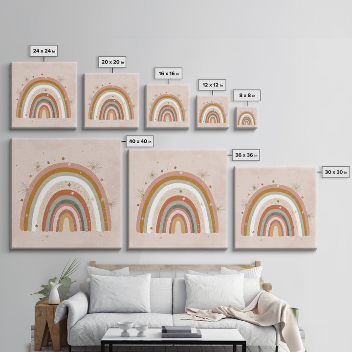 Muted Rainbow With Stars Canvas Print, Boho Nursery Wall Decor, Kids Room Art, Pastel Home Decor, Baby Shower Gift For Girl Nursery Decor