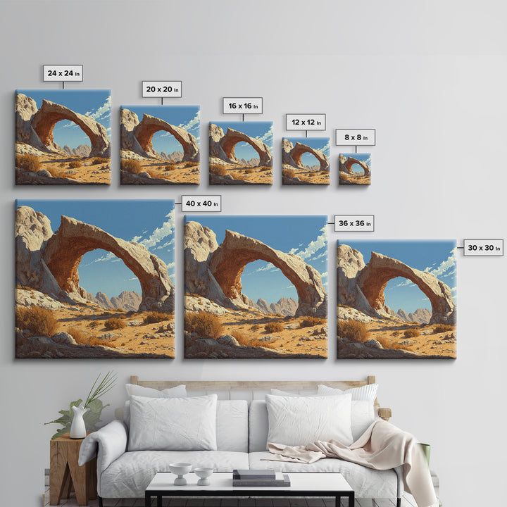 Sandstone Desert Arch Landscape Wall Art, Western Rock Formation Print, Modern Southwest Desert Decor Canvas Print