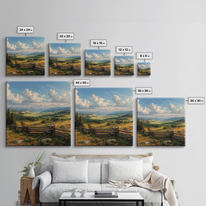 Wide Mountain Valley Landscape Wall Art, Rustic Country Canvas Print, Large Western Farmhouse Decor For Living Room