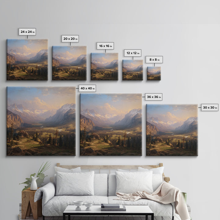 Majestic Mountain Valley At Sunrise Wall Art, Scenic Landscape Print, Nature Home Decor, Large Living Room Canvas Print