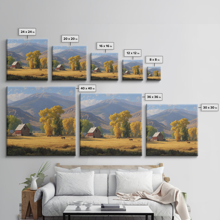 Golden Autumn Barn Landscape Wall Art Canvas Print Rustic Farmhouse Country Home Decor Large Landscape Art