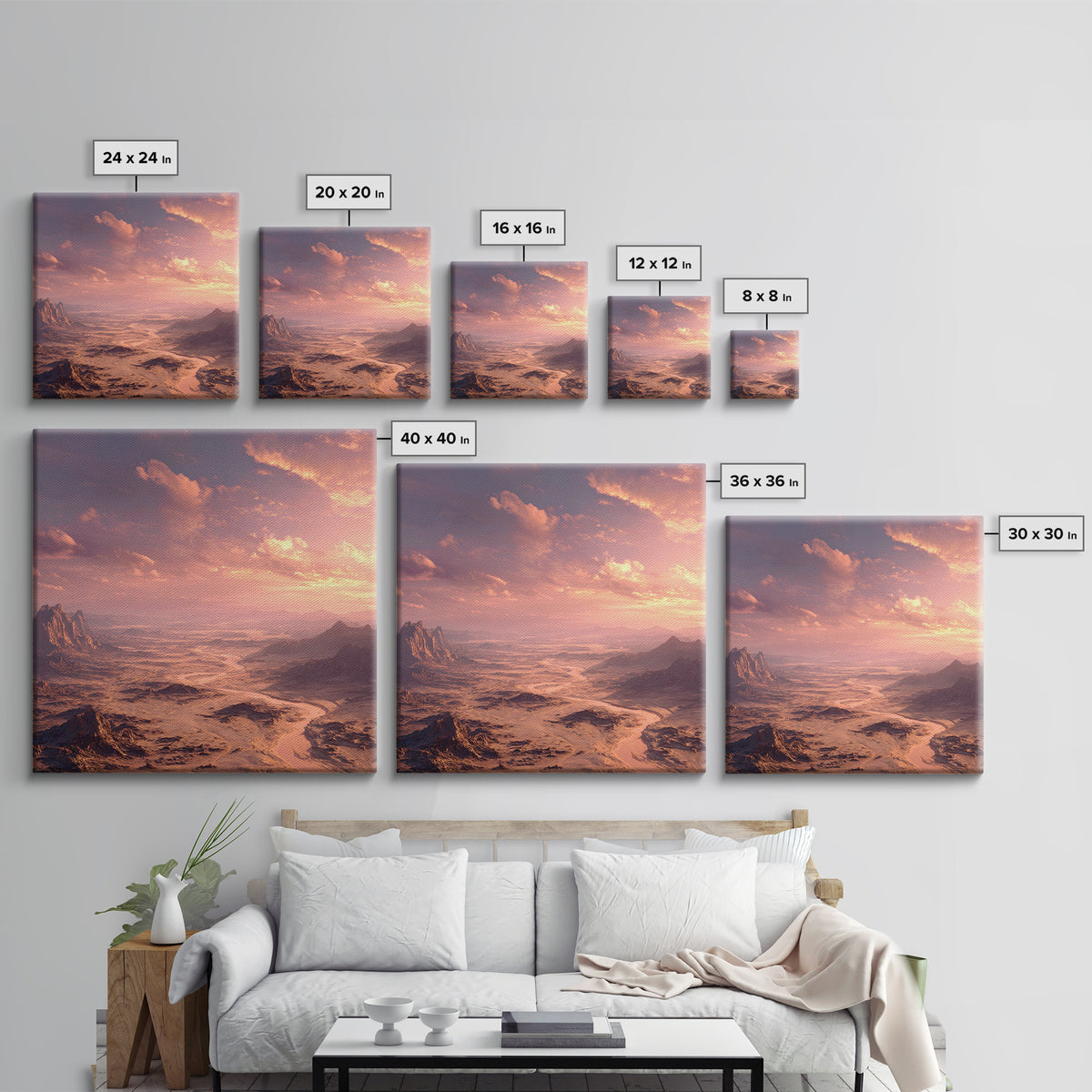 Sunset Desert Canyon Landscape Wall Art, Dreamy Pink Sky Canvas Print, Modern Southwest Home Decor Artwork