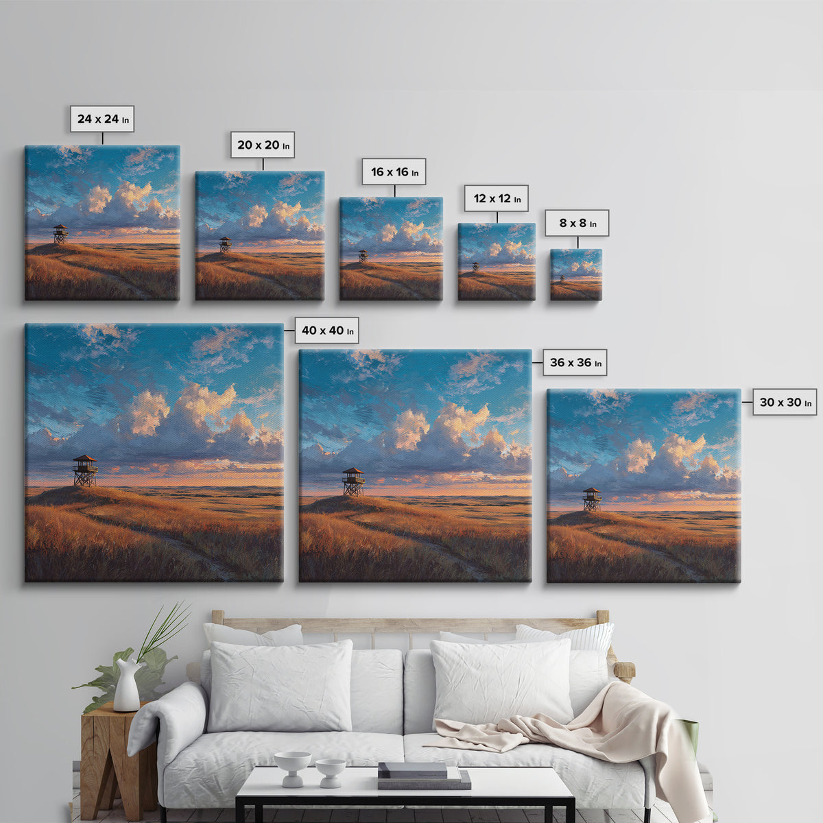 Golden Prairie Sunset Landscape Wall Art Print Rustic Country Painting For Farmhouse Decor Living Room Wall Art Rustic Home Decor
