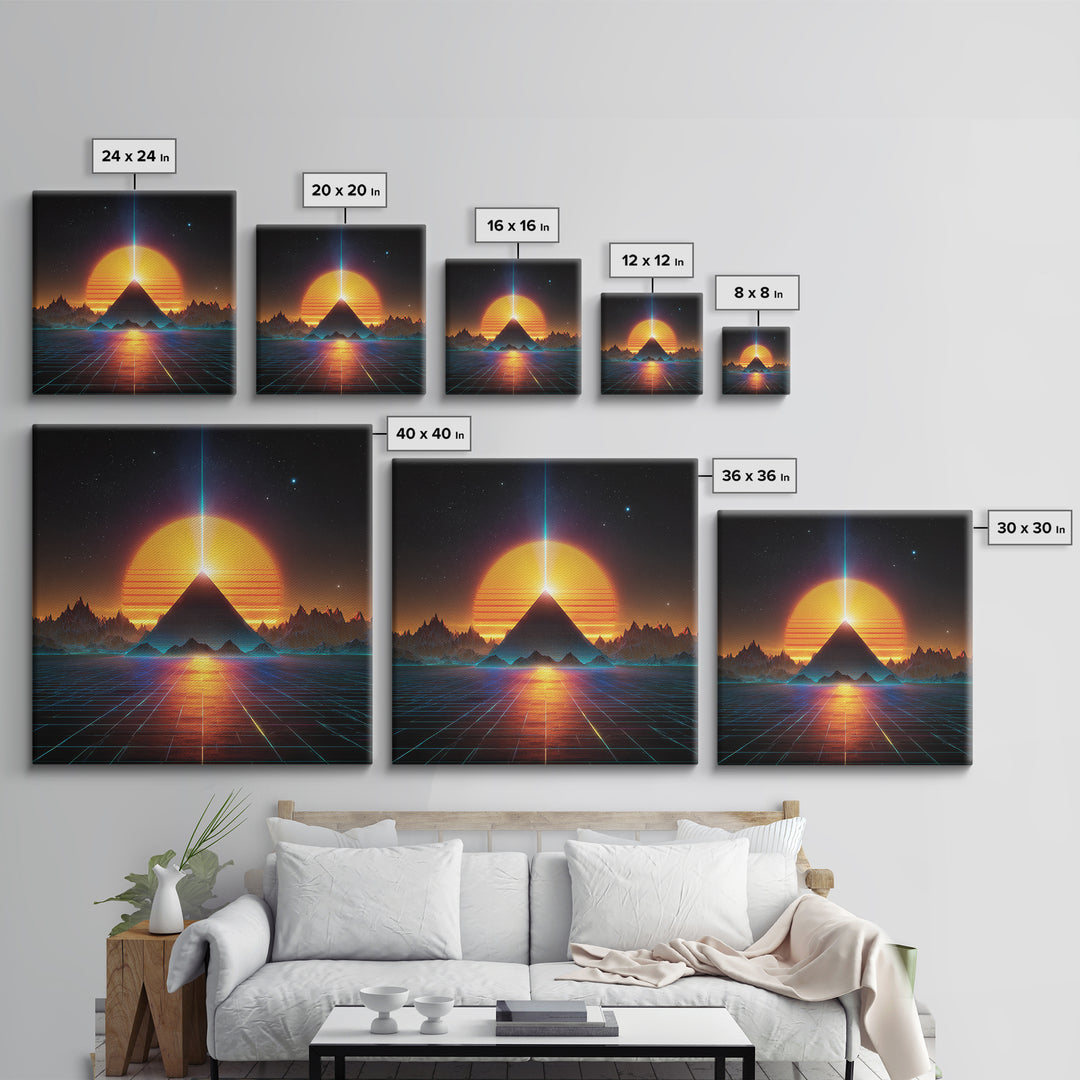 Retro Futuristic Pyramid Sunset Wall Art Neon Sci Fi Landscape Print Modern Abstract Art Print For Home Decor Living Room