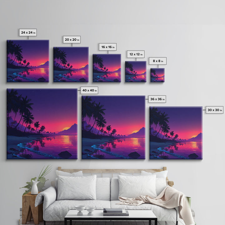 Vibrant Tropical Sunset Beach Wall Art, Colorful Coastal Ocean Print, Summer Home Decor, Modern Coastal Wall Art Print