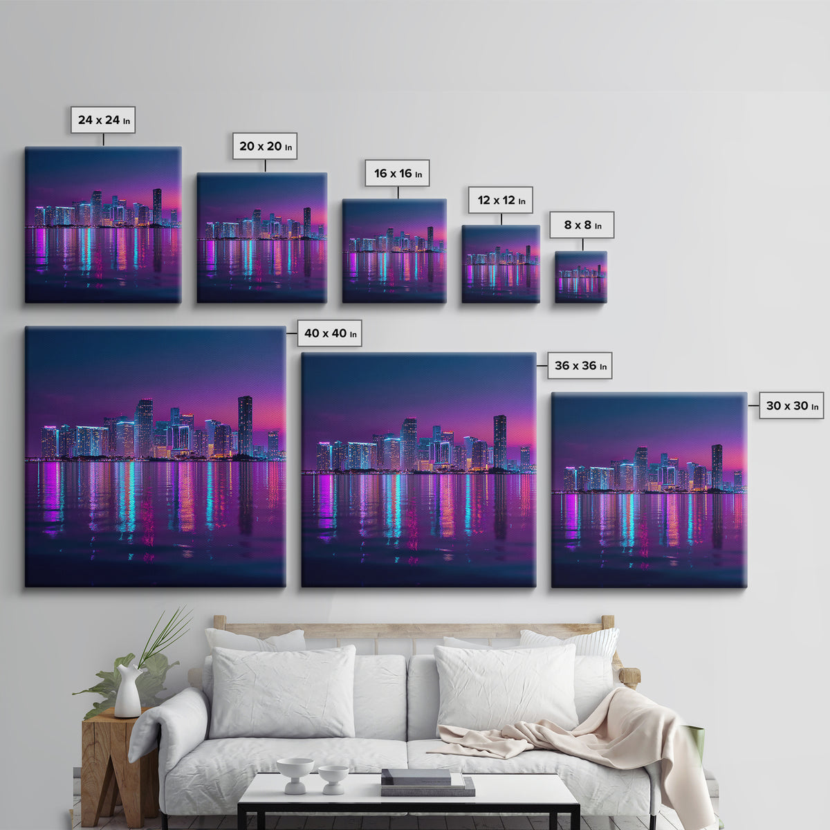 Neon City Skyline At Night Wall Art, Futuristic Urban Landscape Print, Cyberpunk Home Decor, Colorful Cityscape Canvas Print