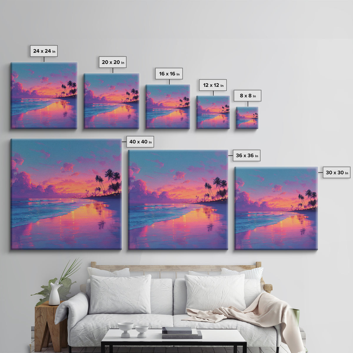 Colorful Seaside Sunset Wall Art, Tropical Ocean Beach Print, Vibrant Coastal Decor, Modern Summer Ocean Wall Art