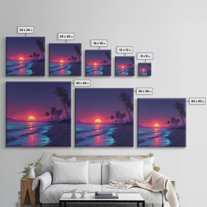 Vibrant Tropical Beach Sunset Wall Art Canvas Print Coastal Ocean Painting Summer Home Decor
