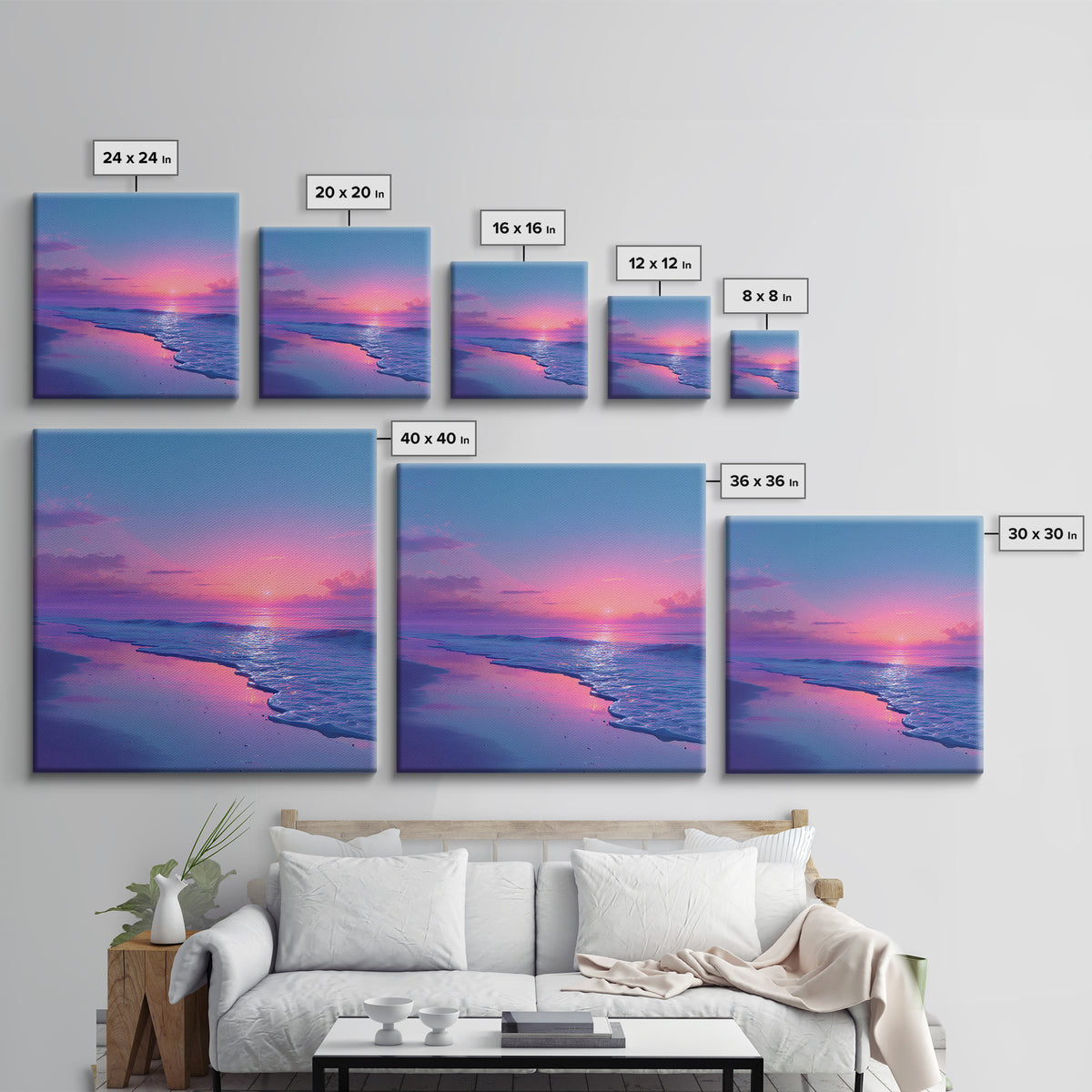 Pastel Pink And Blue Ocean Sunset Beach Landscape Wall Art Coastal Decor Calming Seascape Print For Bedroom Or Living Room
