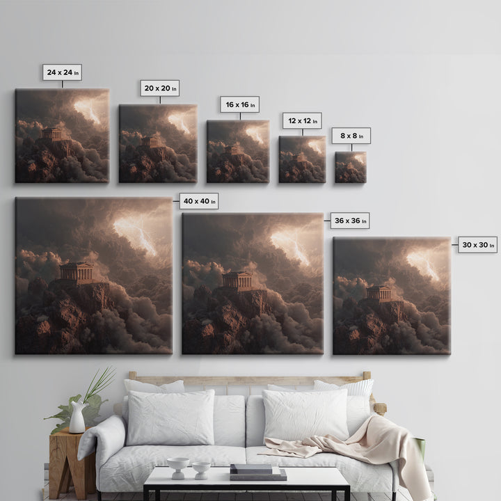 Mythic Greek Temple In Storm Clouds Wall Art, Dramatic Fantasy Canvas Print, Classical Decor, Mythology Art Gift For Him