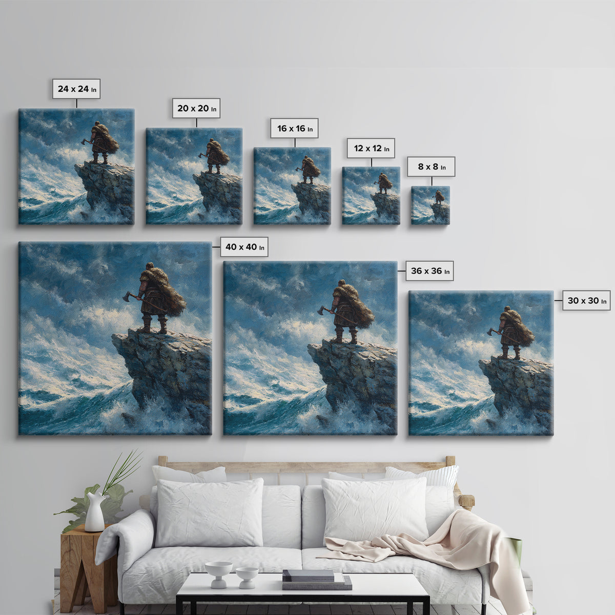 Viking Warrior On Windy Ocean Cliff Canvas Print, Seascape Wall Art, Nautical Decor, Masculine Office Decor, Gift For Him