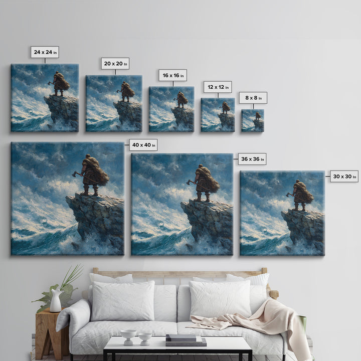 Viking Warrior On Windy Ocean Cliff Canvas Print, Seascape Wall Art, Nautical Decor, Masculine Office Decor, Gift For Him