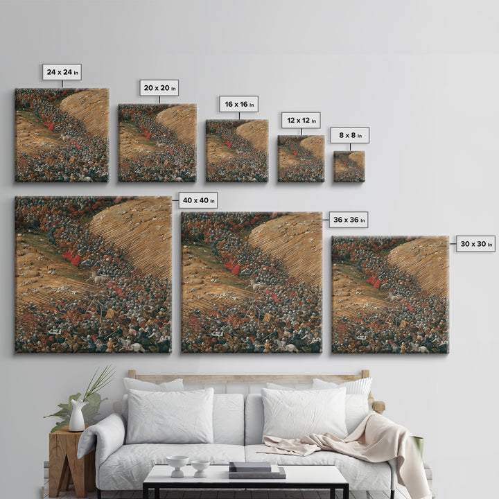 Medieval Battle With Cavalry And Spears Wall Art, Historical Warfare Painting, Large Canvas Print, Classic European Decor