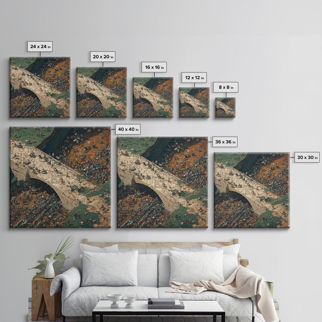 Epic Medieval Battle On Stone Bridge Wall Art, Historical Art Print, War Scene Canvas Print, Game Room Decor, Gift For Him