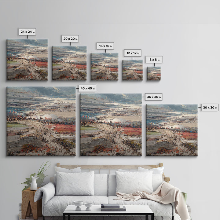 Epic Ancient Battlefield Impasto Landscape Wall Art, Historical War Painting, Large Canvas Decor, Dramatic Living Room Art