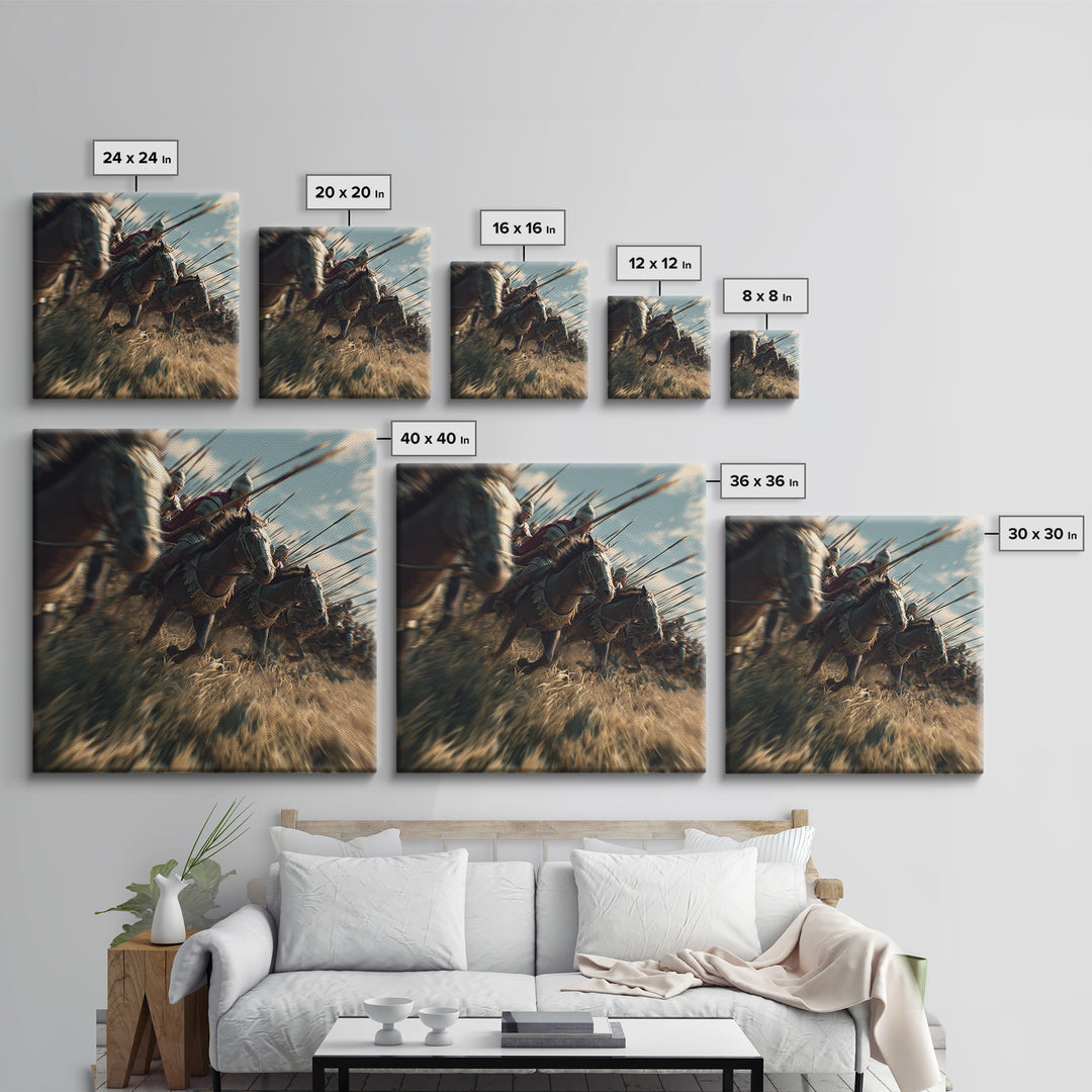 Ancient Cavalry Charge Wall Art, Horse Battle Canvas Print, Roman History Decor, Equestrian Art, Masculine Decor Gift For Him