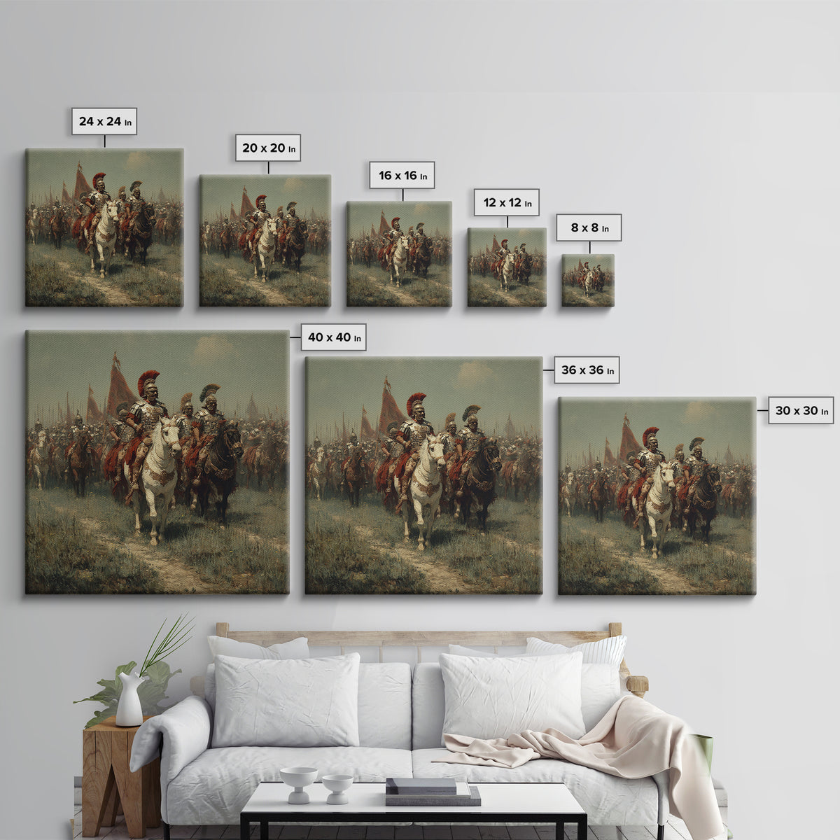 Roman Cavalry Legion Marching Across Field Framed Canvas Print, Historical Wall Art, Equestrian Art, Large Wall Decor, Living Room Art