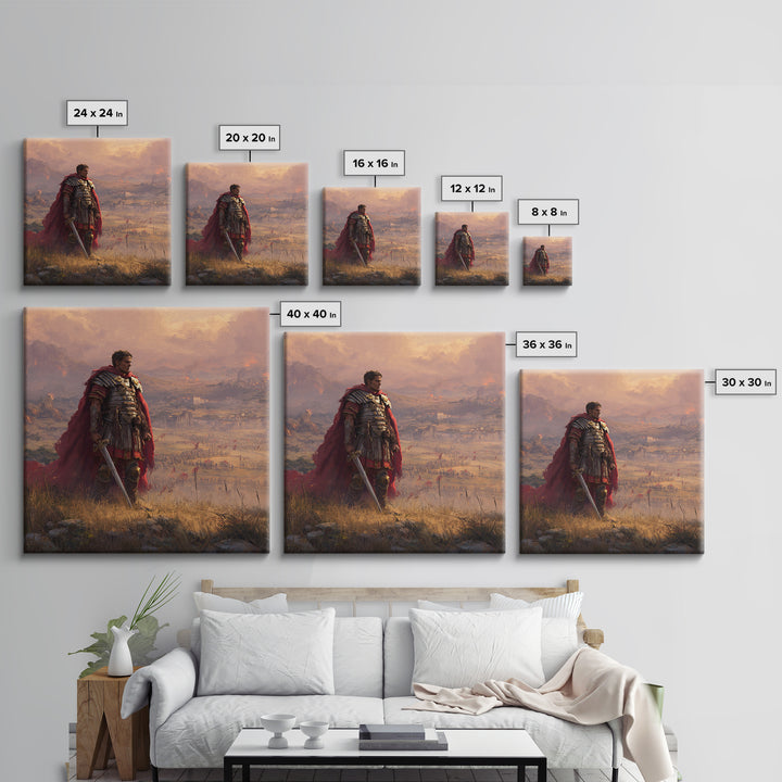 Roman General At Sunset Battlefield Wall Art, Ancient Warrior Canvas, Historical Fine Art Print, Masculine Office Decor Gift