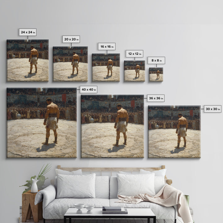 Gladiator In Roman Arena Canvas Print, Ancient History Oil Painting, Masculine Wall Art, Classical Office Decor Gift For Him