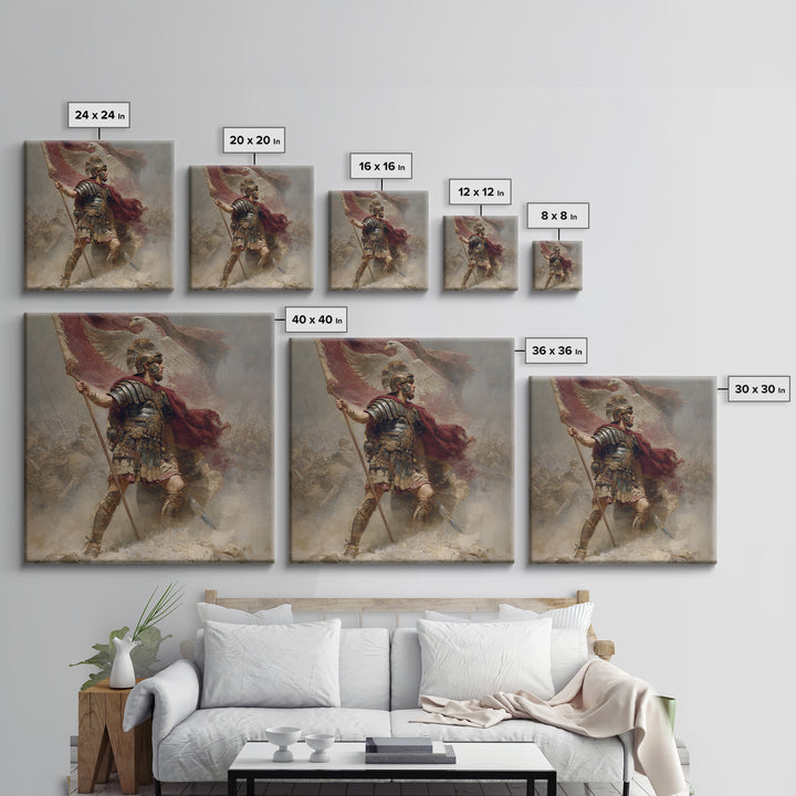 Roman Standard Bearer With Eagle Flag, Classical Battle Canvas Print, Historical Wall Art, Ancient Rome Decor, Gift For Him