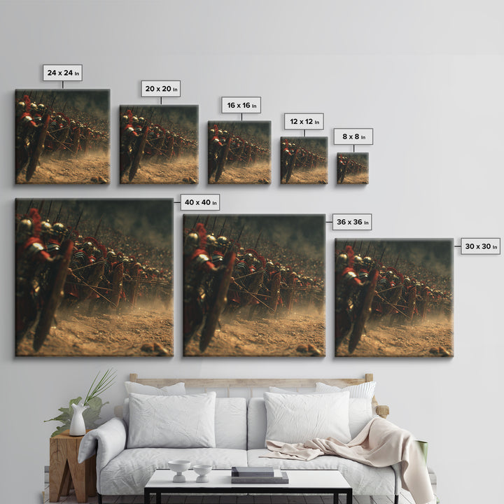 Roman Legion Soldiers In Battle Formation Wall Art, Ancient Warrior Print, Historical Canvas Art, Masculine Office Decor