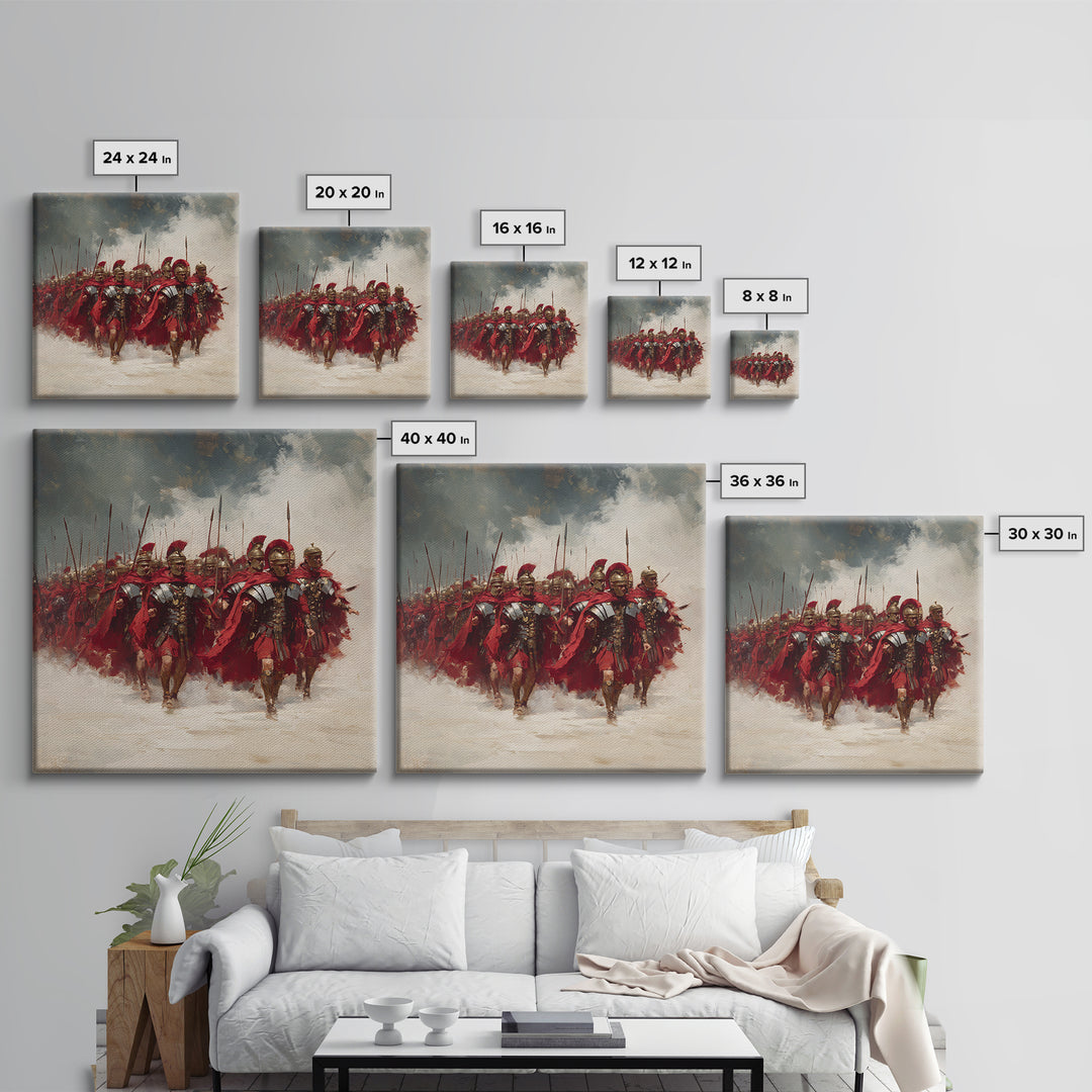 Roman Legion Marching With Red Capes Framed Canvas Print, Historical Wall Art, Masculine Office Decor, Gift For Him, Classic Art
