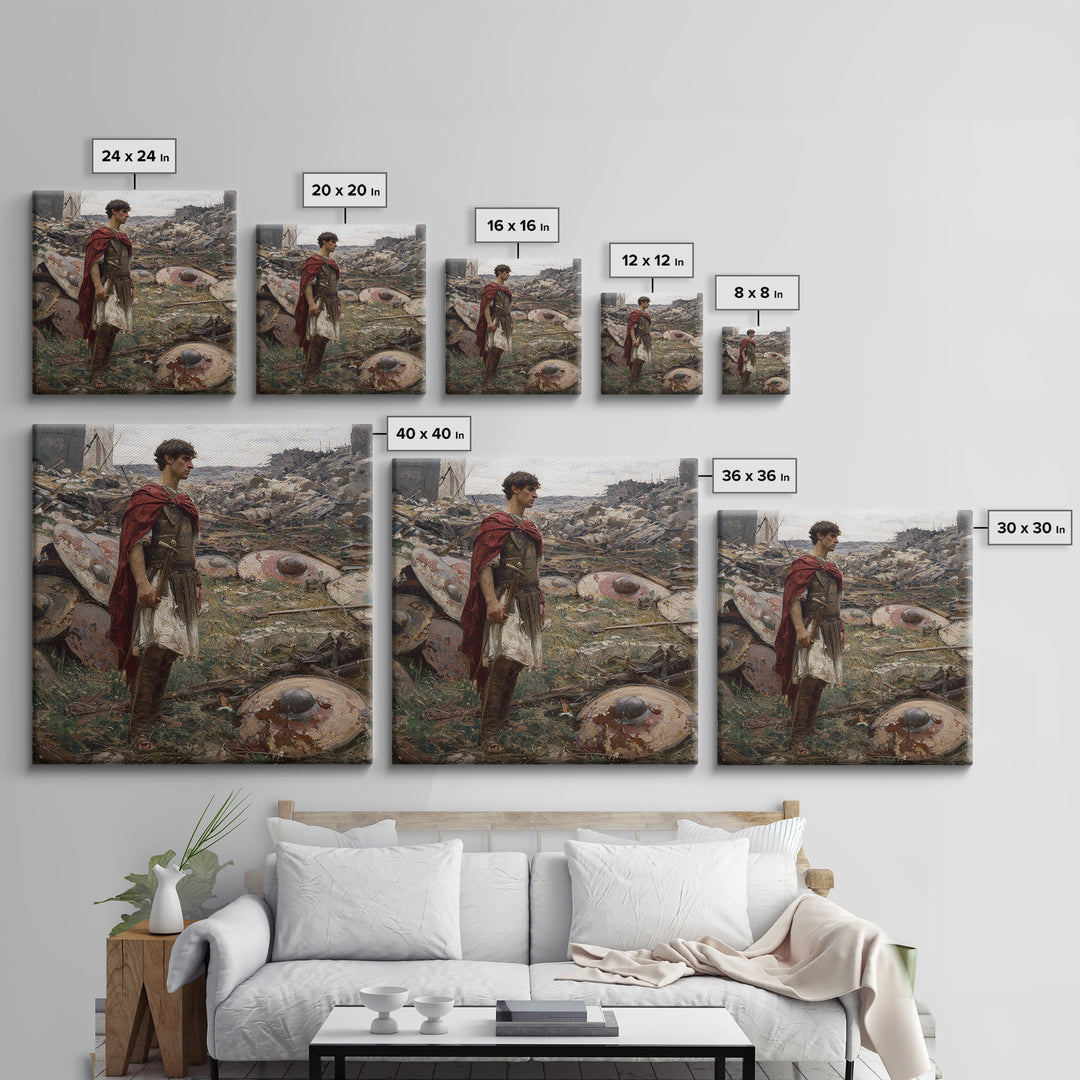 Roman Soldier Among Fallen Shields Wall Art, Ancient Warrior Oil Painting, Classical History Decor, Masculine Living Room Art