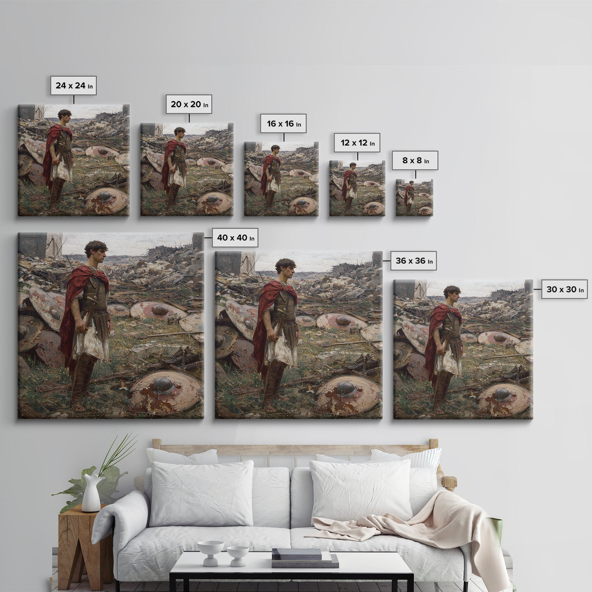 Roman Soldier Among Fallen Shields Wall Art, Ancient Warrior Oil Painting, Classical History Decor, Masculine Living Room Art