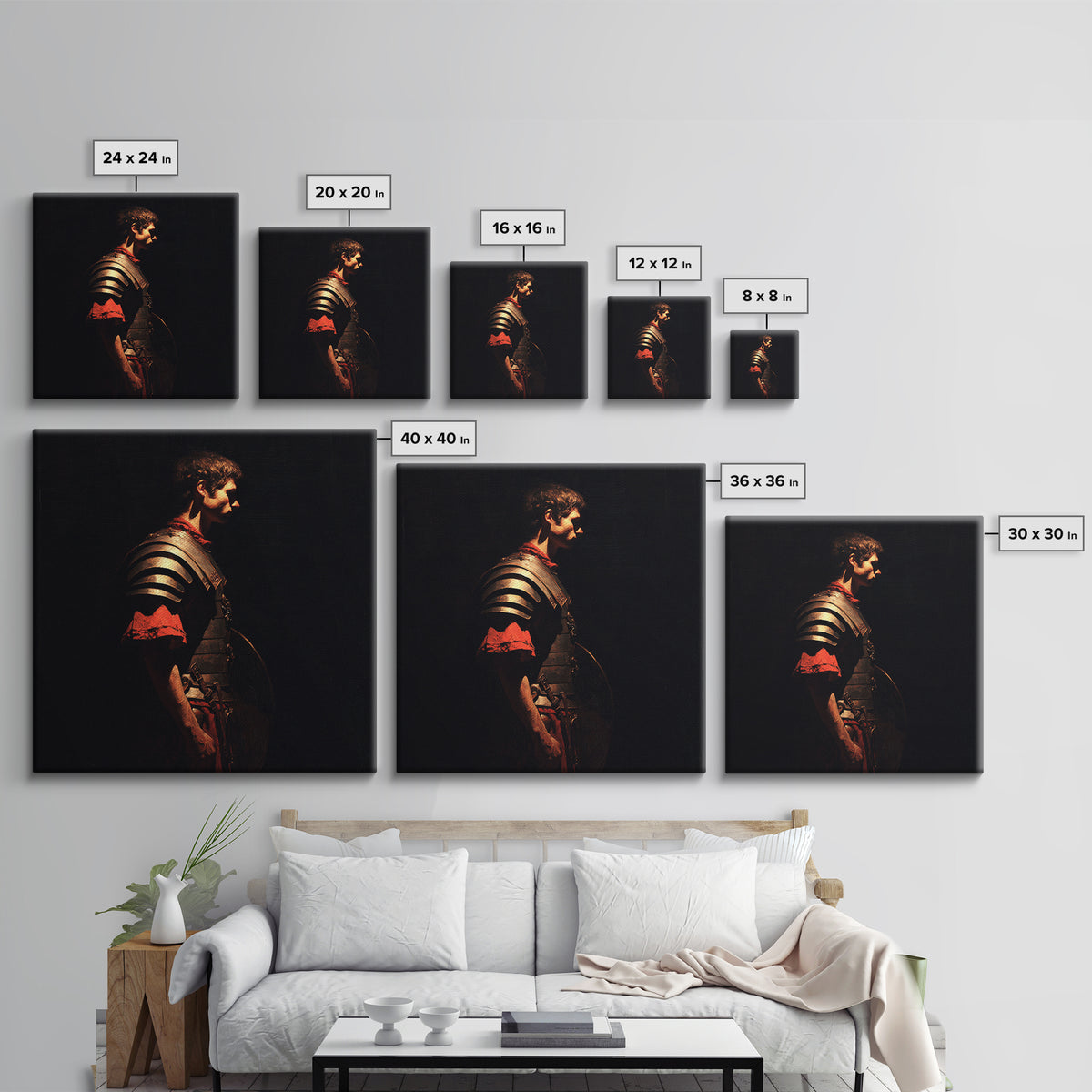 Roman Warrior In Shadow Wall Art, Dark Academia Soldier Portrait, Classical Armor Oil Painting For Masculine Office Decor