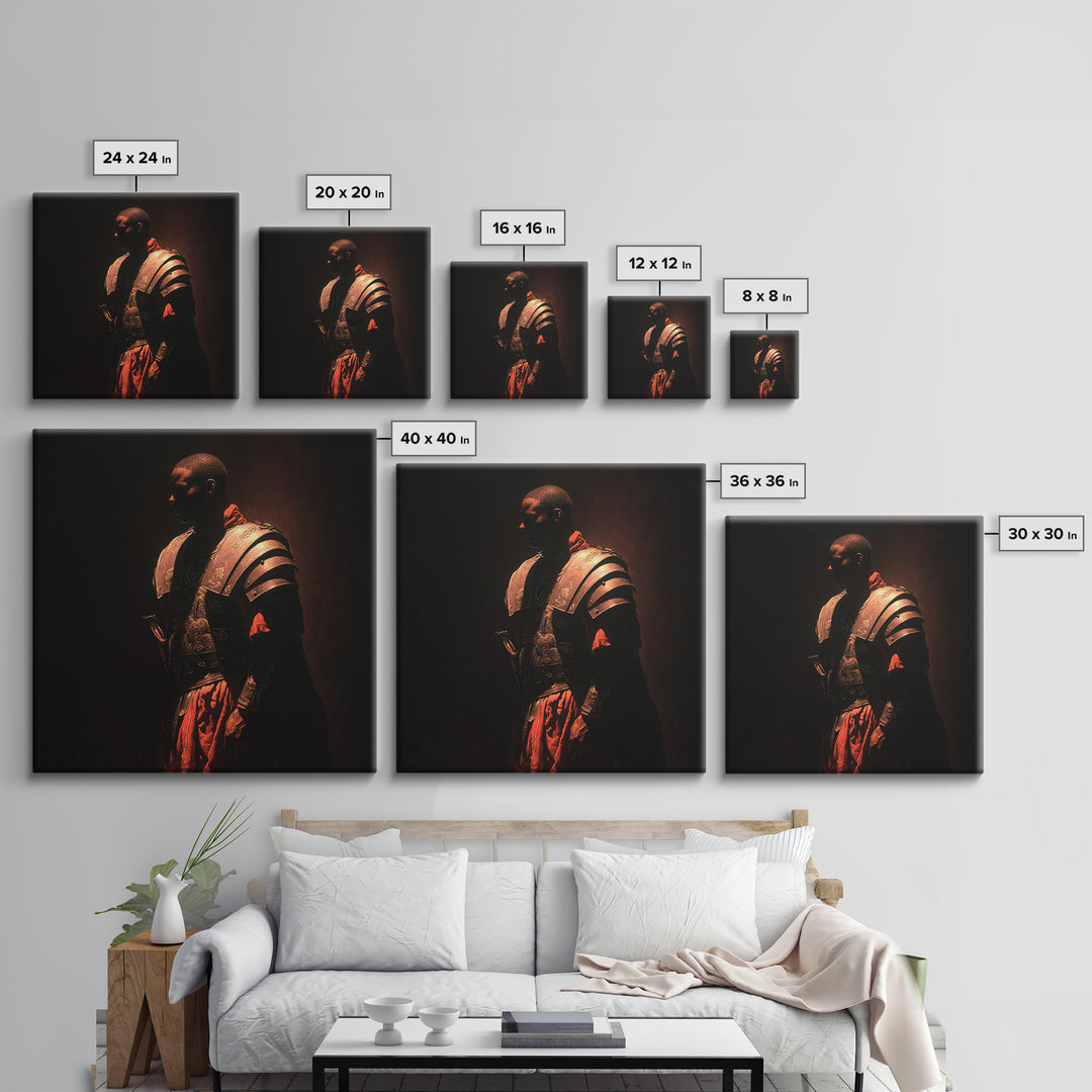 Black Knight In Ornate Armor Wall Art, Moody Warrior Portrait, Dark Academia Framed Canvas Print, Masculine Office Decor