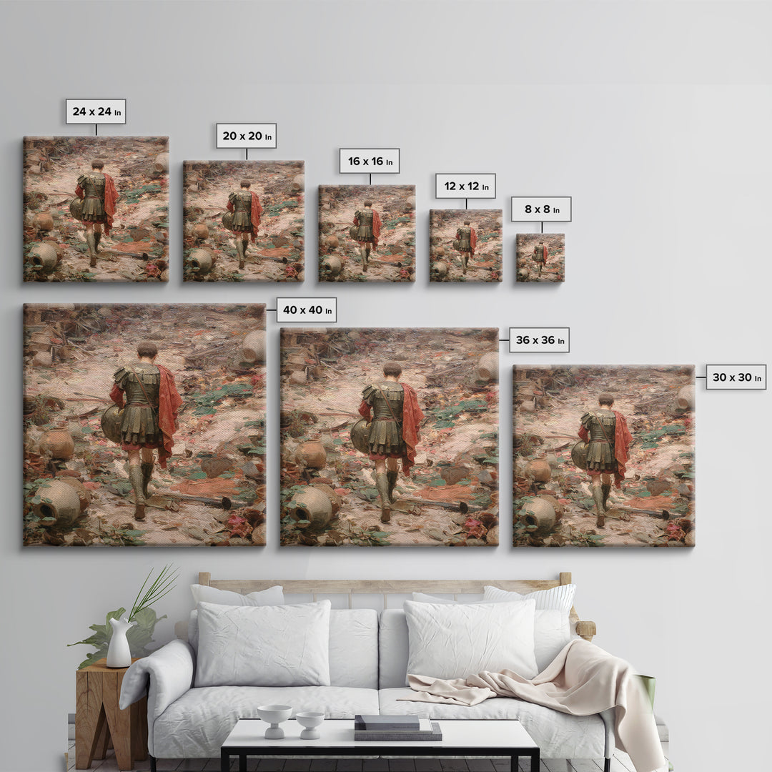 Roman Soldier In Ruined Battlefield Wall Art, Ancient Warrior Oil Painting, Classical History Decor, Dark Academia Gift Print