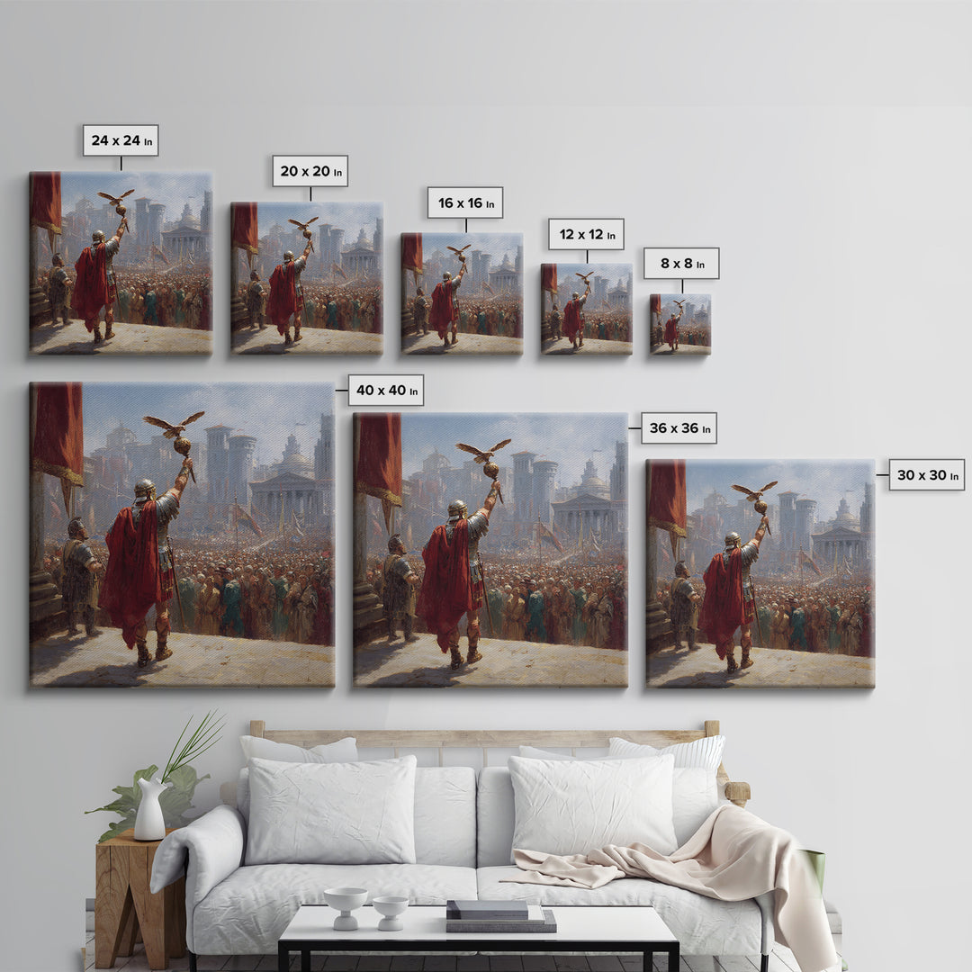 Roman General Raising Eagle Standard Canvas Print, Ancient Empire Victory Painting, Historical Wall Decor For Office Gift