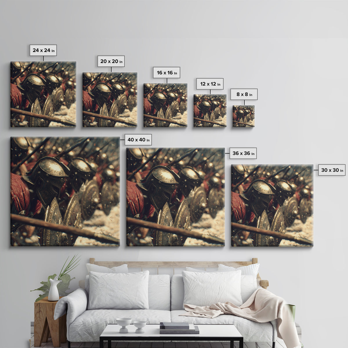 Spartan Phalanx With Bronze Helmets Wall Art, Ancient Greek Canvas Print, Warrior Battle Decor, Historical Gift For Him, Office Decor