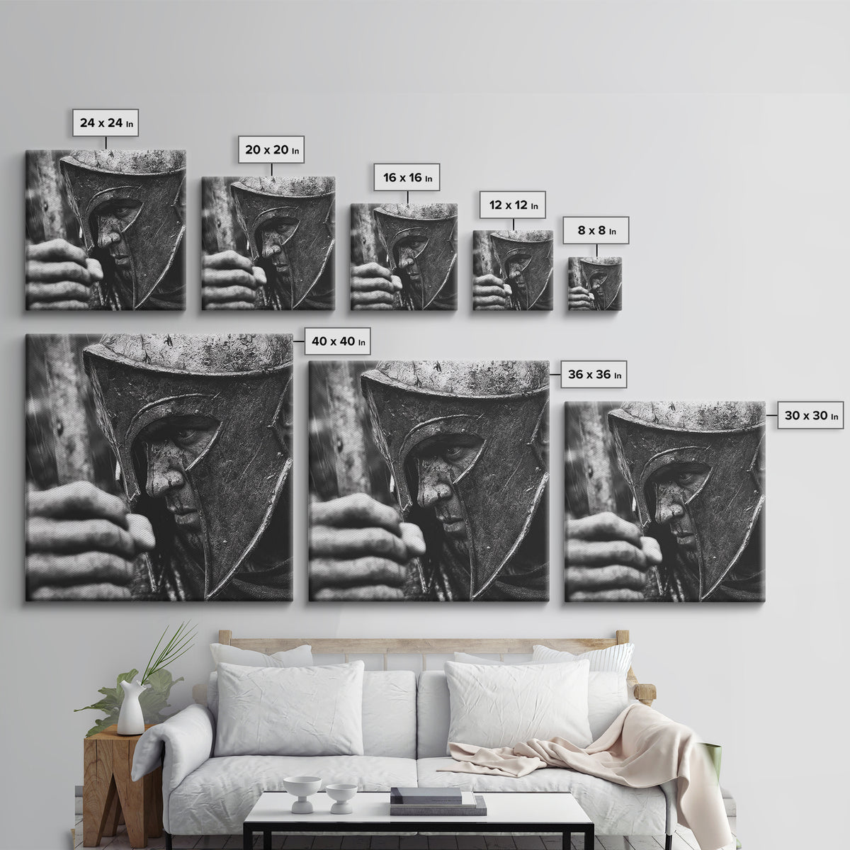 Black And White Spartan Helmet Wall Art, Moody Warrior Canvas Print, Ancient Greek Decor, Masculine Office Art, Gift For Him