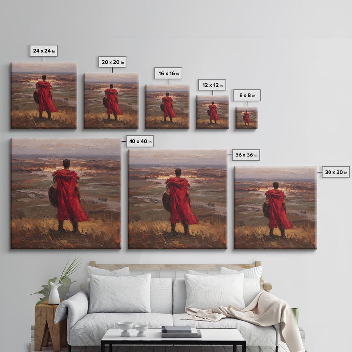 Roman Warrior In Red Cloak Wall Art, Epic Battlefield Oil Painting, Ancient History Decor, Masculine Office Art Print Gift