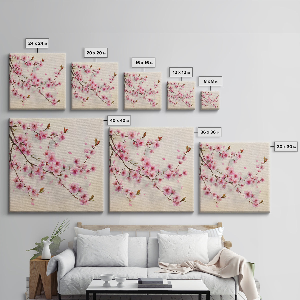 Pink Cherry Blossom Branch Wall Art, Japanese Botanical Print, Spring Floral Wall Decor, Minimalist Bedroom Decor Gift For Her