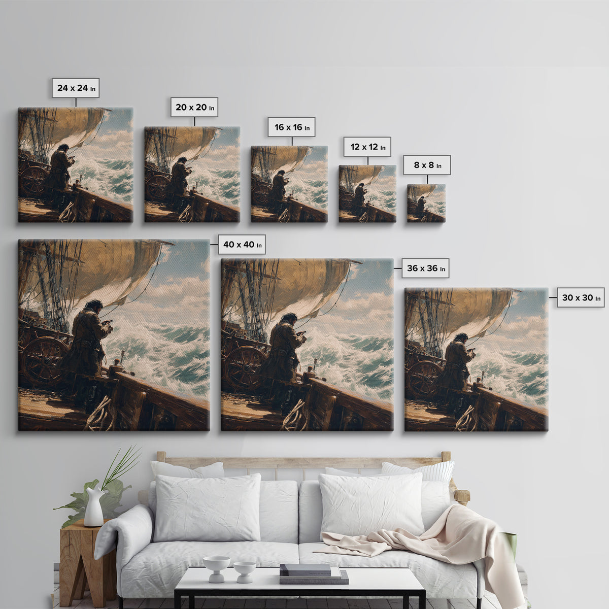 Stormy Sailor On Tall Ship Wall Art, Nautical Oil Painting, Coastal Decor, Maritime Canvas, Ocean Gift For Him, Living Room Decor