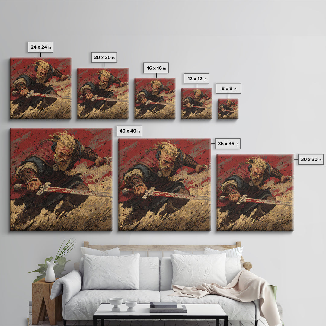 Bloody Viking Warrior With Sword Canvas Print, Bold Norse Battle Art, Dark Fantasy Decor, Masculine Wall Decor Gift For Him