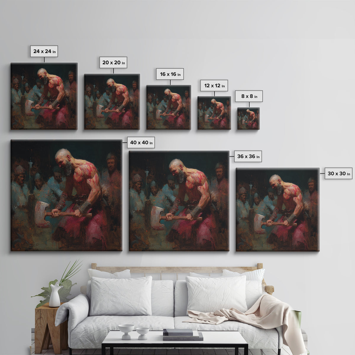 Bloody Viking Berserker With Axe, Dark Warrior Wall Art, Norse Mythology Canvas, Masculine Man Cave Decor, Gift For Him Print