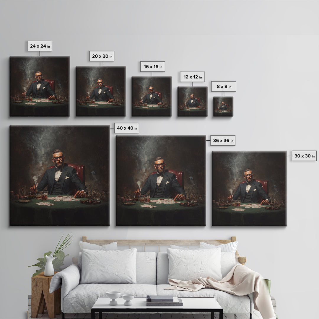 Suited Poker Player With Cigar Canvas Print, Speakeasy Bar Art, Casino Wall Decor, Man Cave Gift, Moody Office Decor, For Him