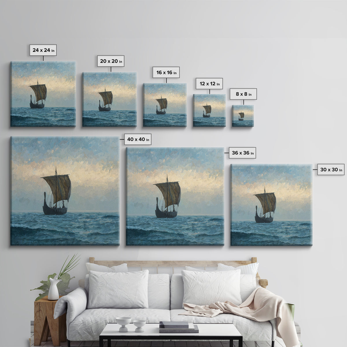 Viking Longship On Stormy Sea Canvas Print, Nautical Fantasy Art, Ocean Landscape Painting, Nordic Coastal Home Decor Gift For Him